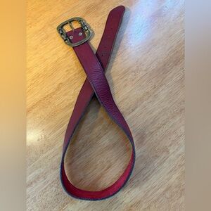 Vintage oxblood leather Etienne Aigner Gold Tone Vintage Clamp Logo Belt Buckle